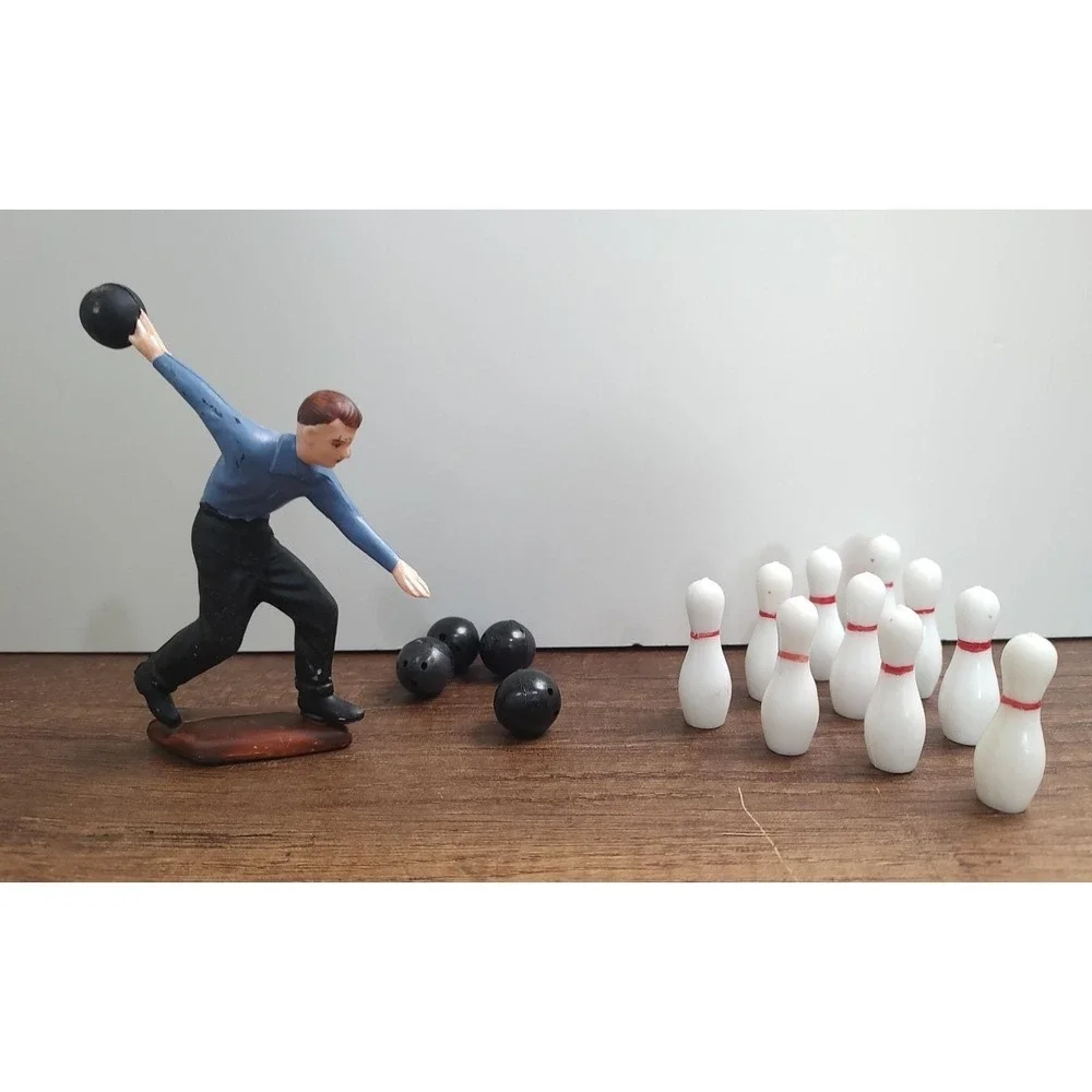 Vintage Bowling Man Cake topper hard plastic 4.5